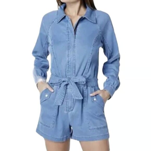 NEW Kut from the Kloth Women Romper XS Blue‎ Chambray Denim Arabella Shorts Belt - Picture 1 of 10